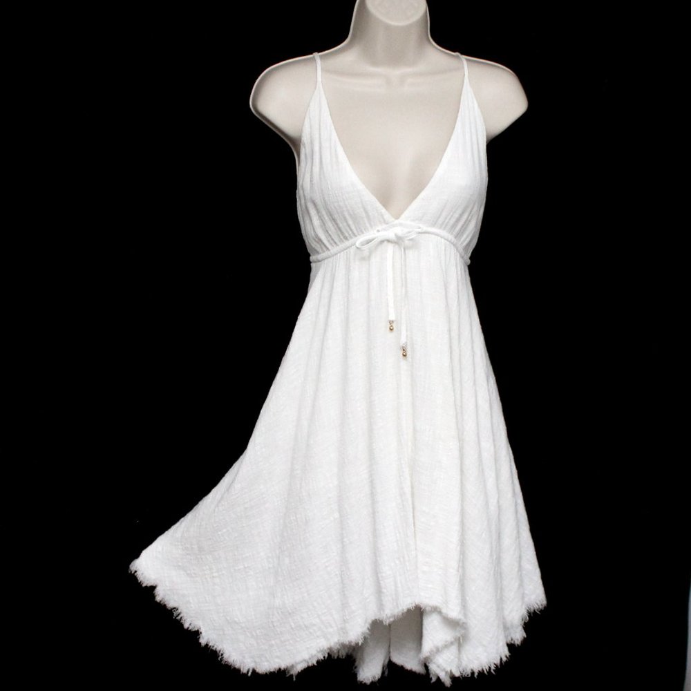 MINKPINK Off White Size M Lined Gauze Assymetrical Strappy Mini Dress